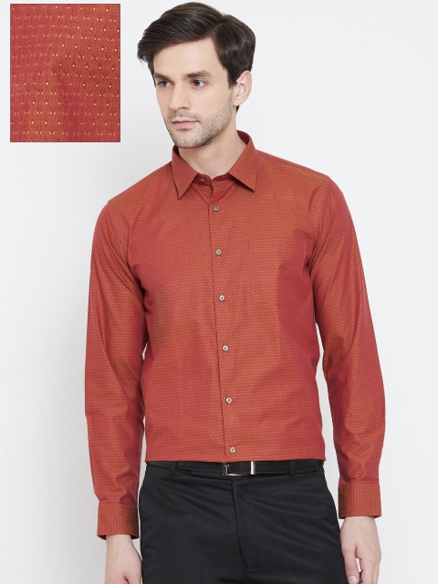 

Blackberrys Men Rust Orange & Yellow Slim Fit Self Design Formal Shirt