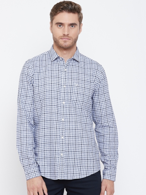 

Blackberrys Men White & Blue Slim Fit Checked Casual Shirt