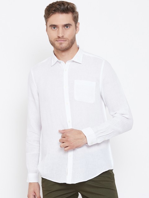 

Blackberrys Men White Smart Fit Solid Flax Linen Casual Shirt