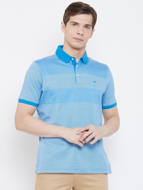 

Blackberrys Men Blue & Off-White Striped Polo Collar T-shirt