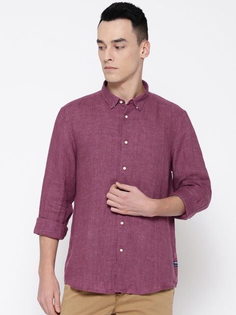 

Blackberrys Men Purple Slim Fit Linen Solid Casual Shirt