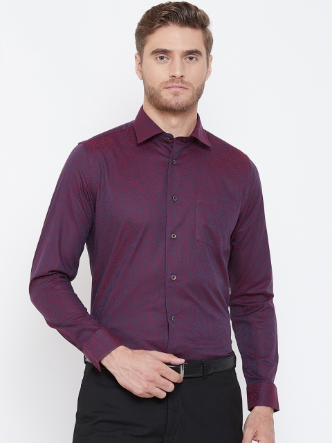 

Blackberrys Men Rust Red & Blue Slim Fit Printed Partywear Shirt