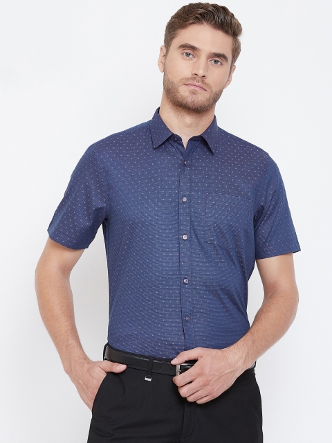 

Blackberrys Men Blue & Lavender Slim Fit Self Design Smart Casual Shirt
