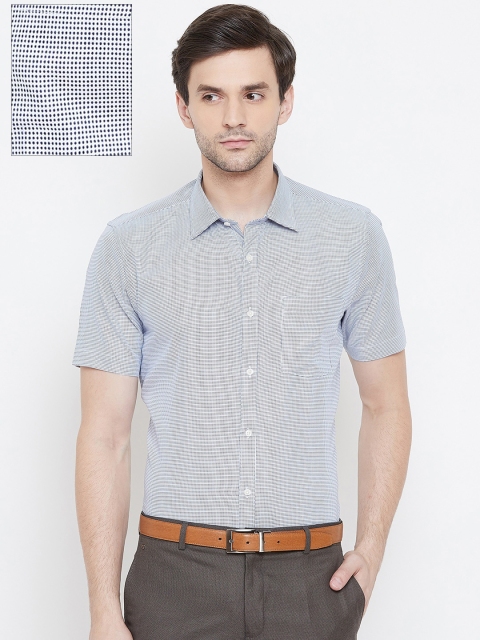 

Blackberrys Men White & Blue Slim Fit Self Design Formal Shirt
