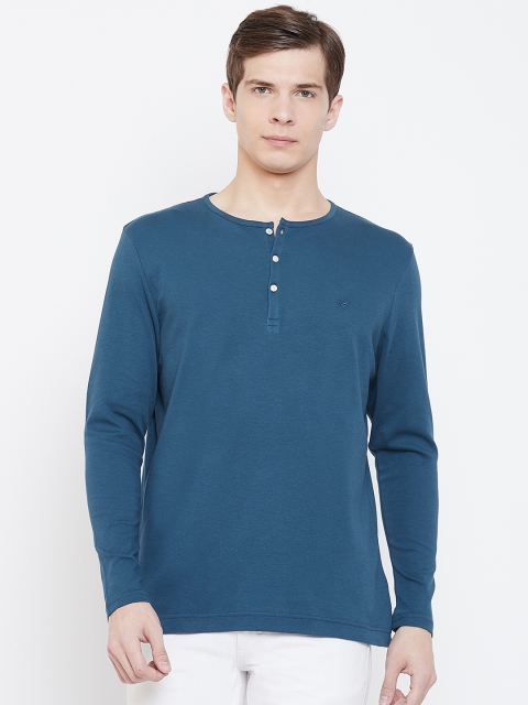 

Blackberrys Men Teal Blue Solid Henley Neck T-shirt