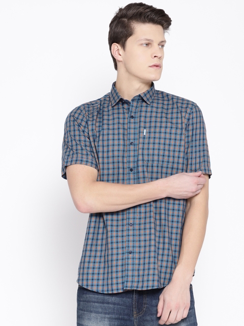 

Blackberrys Men Blue & Orange Slim Fit Checked Casual Shirt