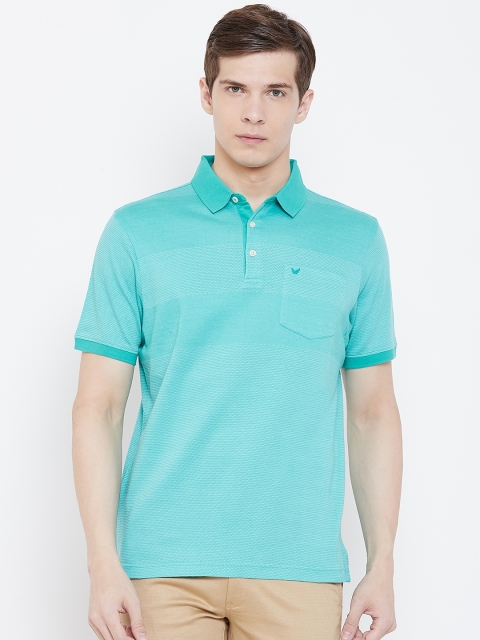 

Blackberrys Men Green & Off-White Striped Polo Collar T-shirt