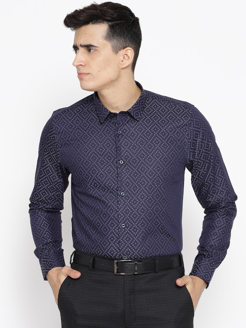 

Blackberrys Men Navy Blue & Grey Slim Fit Self Design Party Shirt
