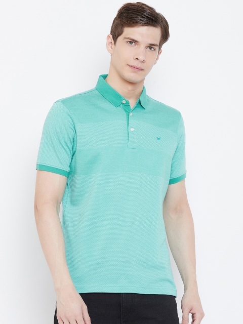 

Blackberrys Men Sea Green Self Design Polo Collar T-shirt