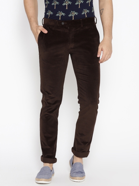 

Blackberrys Men Coffee Brown Sharp Fit Solid Corduroy Regular Trousers