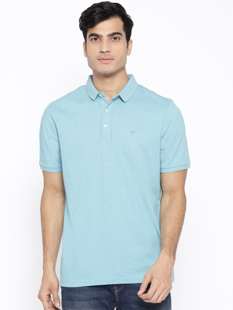 

Blackberrys Men Blue Self Design Polo Collar T-shirt