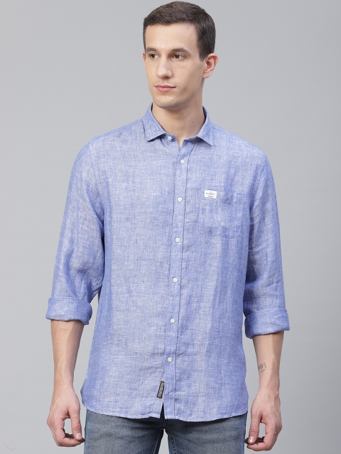 

Blackberrys Men Blue Flax Linen Slim Fit Solid Casual Shirt