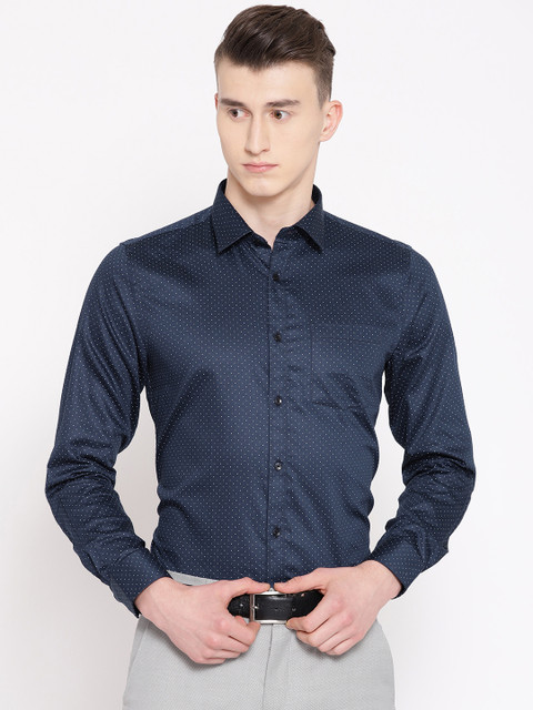

Blackberrys Men Navy Blue & White Slim Fit Printed Party Shirt