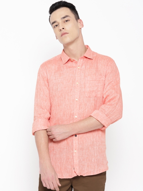 

Blackberrys Men Peach-Coloured Slim Fit Solid Linen Casual Shirt