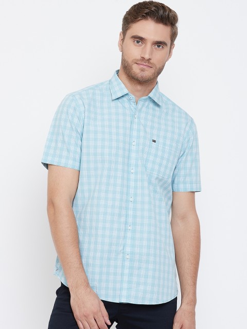 

Blackberrys Men Mint Green & Off-White Slim Fit Checked Casual Shirt