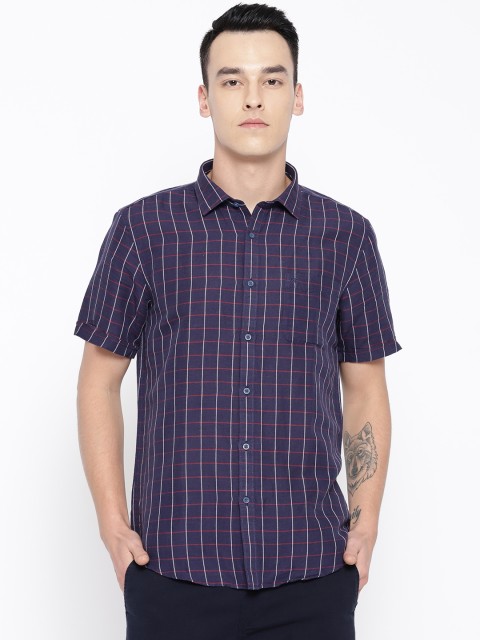 

Blackberrys Men Navy Blue & Red Slim Fit Checked Casual Shirt