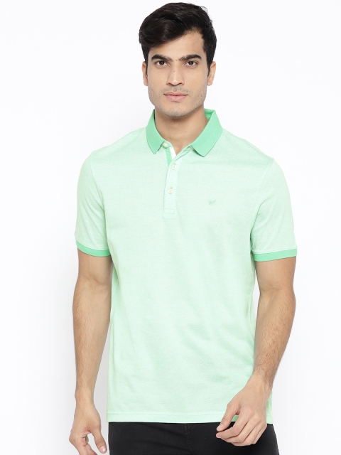 

Blackberrys Men Green Self Design Polo Collar T-shirt