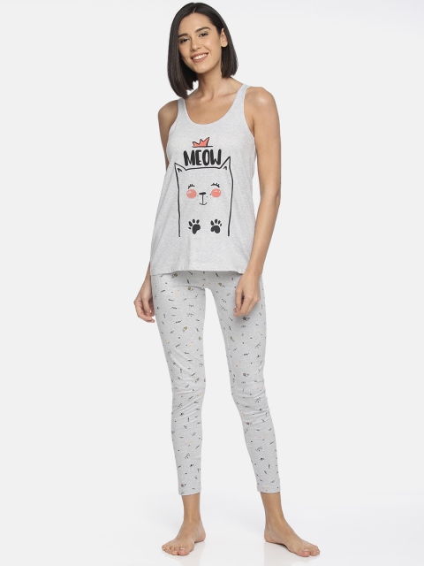 

Slumber Jill Women Grey Melange Printed Night suit