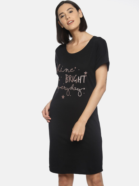 

Slumber Jill Women Black Printed Sleep T-shirt FWSJ943
