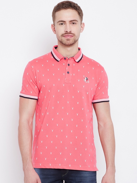 

Duke Men Pink & White Printed Polo Collar T-shirt