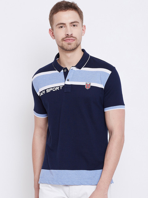 

Duke Men Blue Colourblocked Polo Collar T-shirt