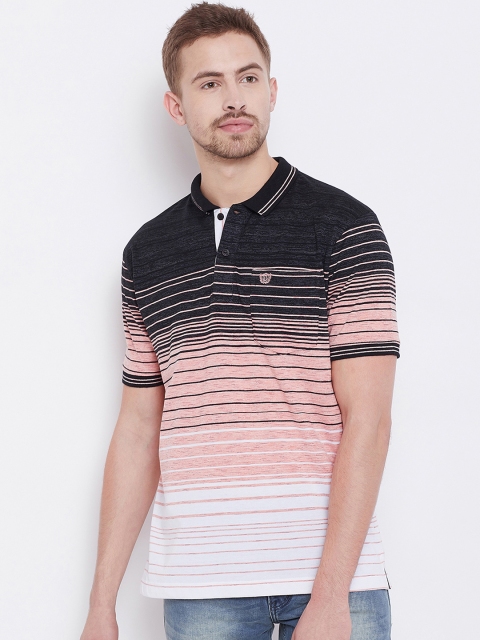 

Duke Men Black & Pink Striped Polo Collar T-shirt