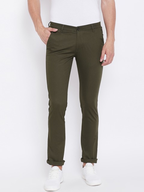 

Duke Men Olive Green Regular Fit Solid Trousers