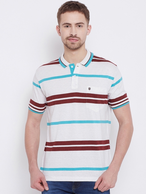 

Duke Men White Striped Polo Collar Pure Cotton T-shirt