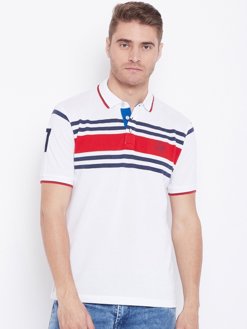 

Duke Men White & Red Striped Polo Collar T-shirt
