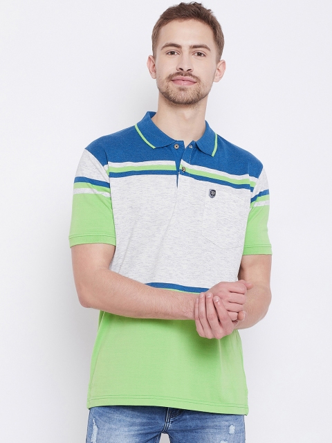 

Duke Men Blue & Green Colourblocked Polo Collar T-shirt