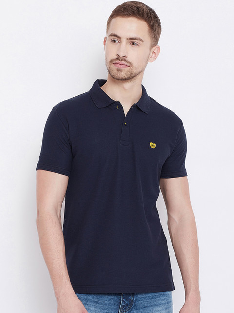 

Duke Men Navy Blue Solid Polo Collar Pure Cotton T-shirt