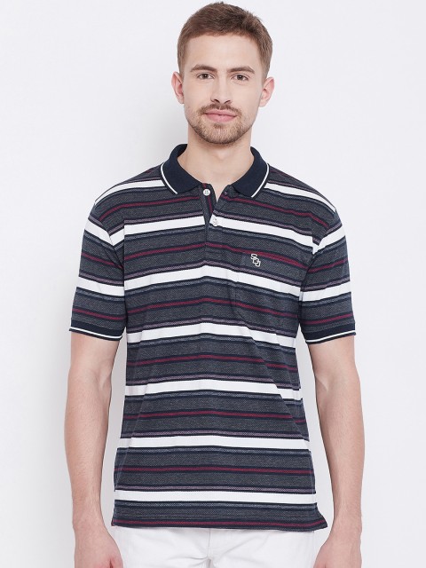 

Duke Men Charcoal Grey & White Striped Polo Collar T-shirt