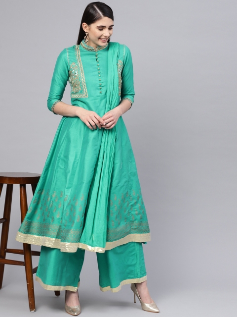 Rain & Rainbow Women Green Kurta with Palazzos & Dupatta