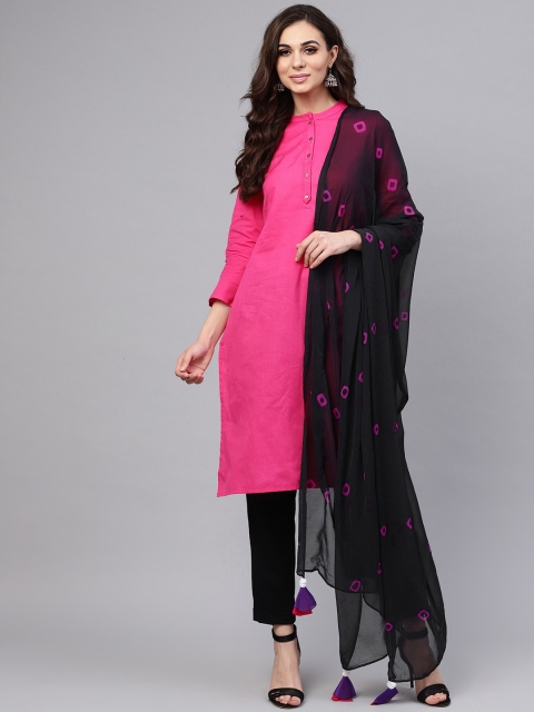 

Rain & Rainbow Black & Pink Bandhini Print Dupatta