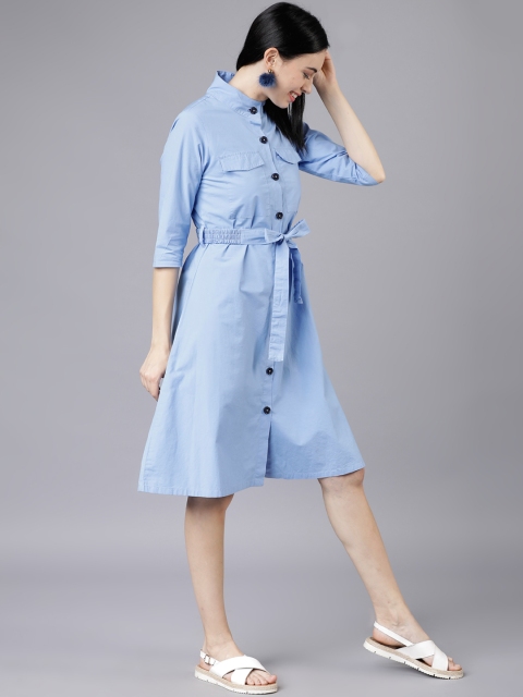 

Tokyo Talkies Women Blue Solid Shirt Dress