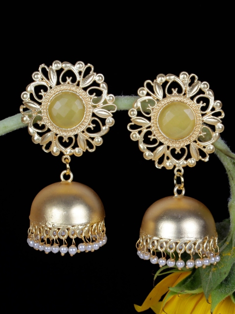 

Crunchy Fashion Gold-Toned & White Dome Shaped Handcrafted Jhumkas