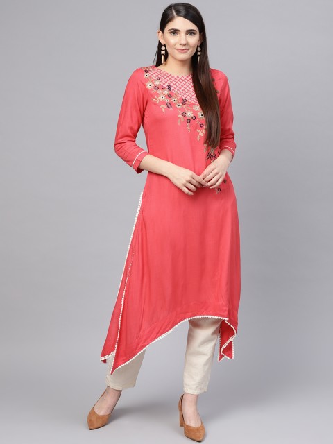 

Rain & Rainbow Women Pink Yoke Design A-Line Kurta