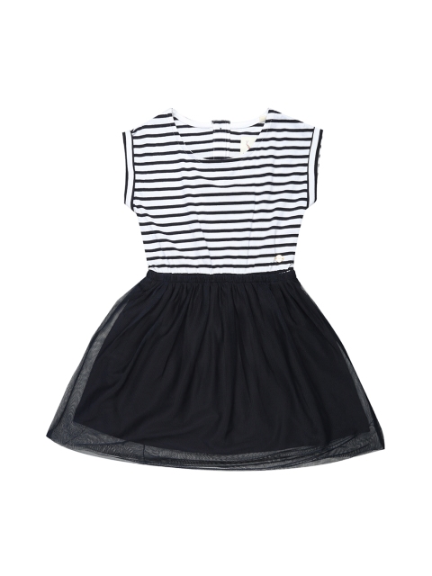 

Allen Solly Junior Girls Black Striped Fit and Flare Dress