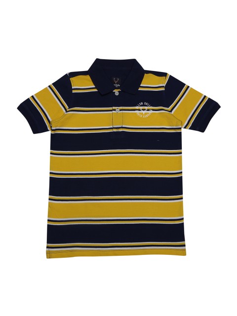 

Allen Solly Junior Boys Navy Blue & Mustard Yellow Striped Polo Collar T-shirt