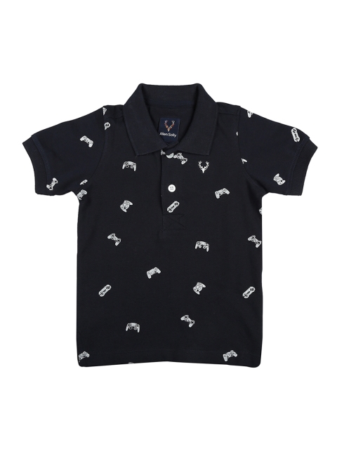 

Allen Solly Junior Boys Navy Blue Printed Polo Collar Pure Cotton T-shirt