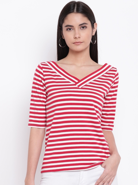 

RIVI Women White Striped Pure Cotton Top