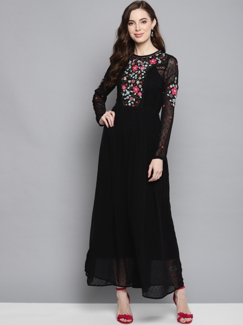 

Label Ritu Kumar Women Black Dobby Weave Maxi Dress