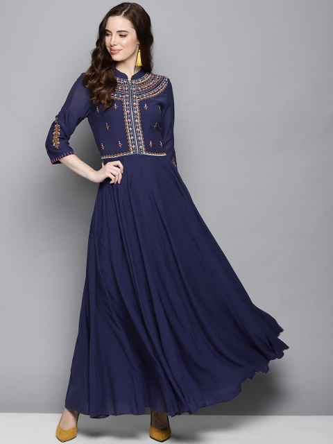 

Label Ritu Kumar Women Navy Blue Embroidered Detail Maxi Dress