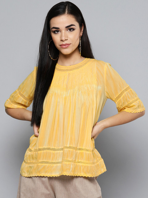 

Label Ritu Kumar Women Yellow Printed A-Line Top