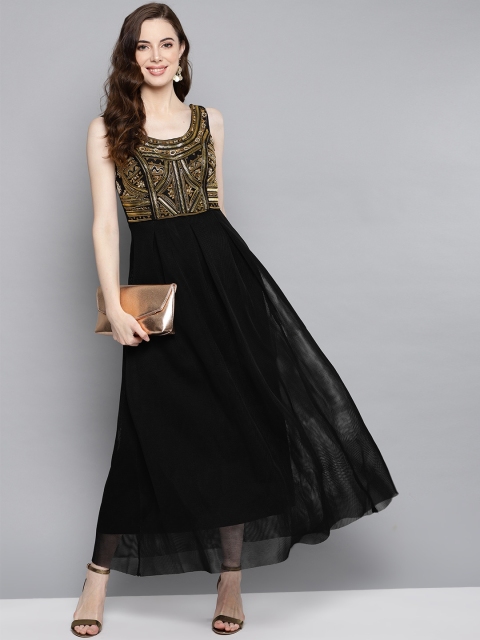 

Label Ritu Kumar Women Black & Golden Embellished Maxi Dress
