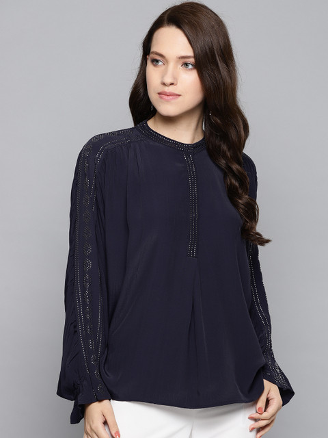 

Label Ritu Kumar Women Navy Blue Solid Top