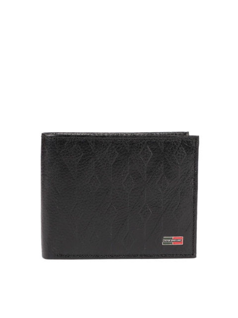 

Peter England Men Black Textured Two Fold Genuine Leather Wallet