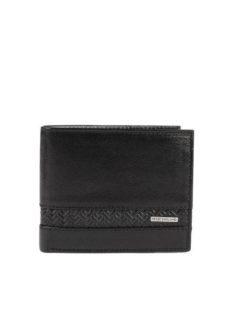 

Peter England Men Black Textured Two Fold Leather Wallet