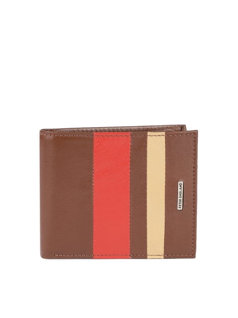

Peter England Men Brown & Red Colourblocked Leather Two Fold Wallet