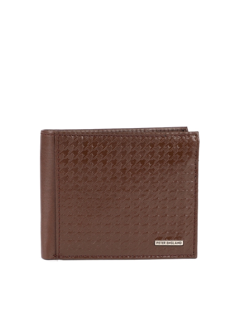 

Peter England Men Brown Textured Genuine Leather Two Fold Wallet